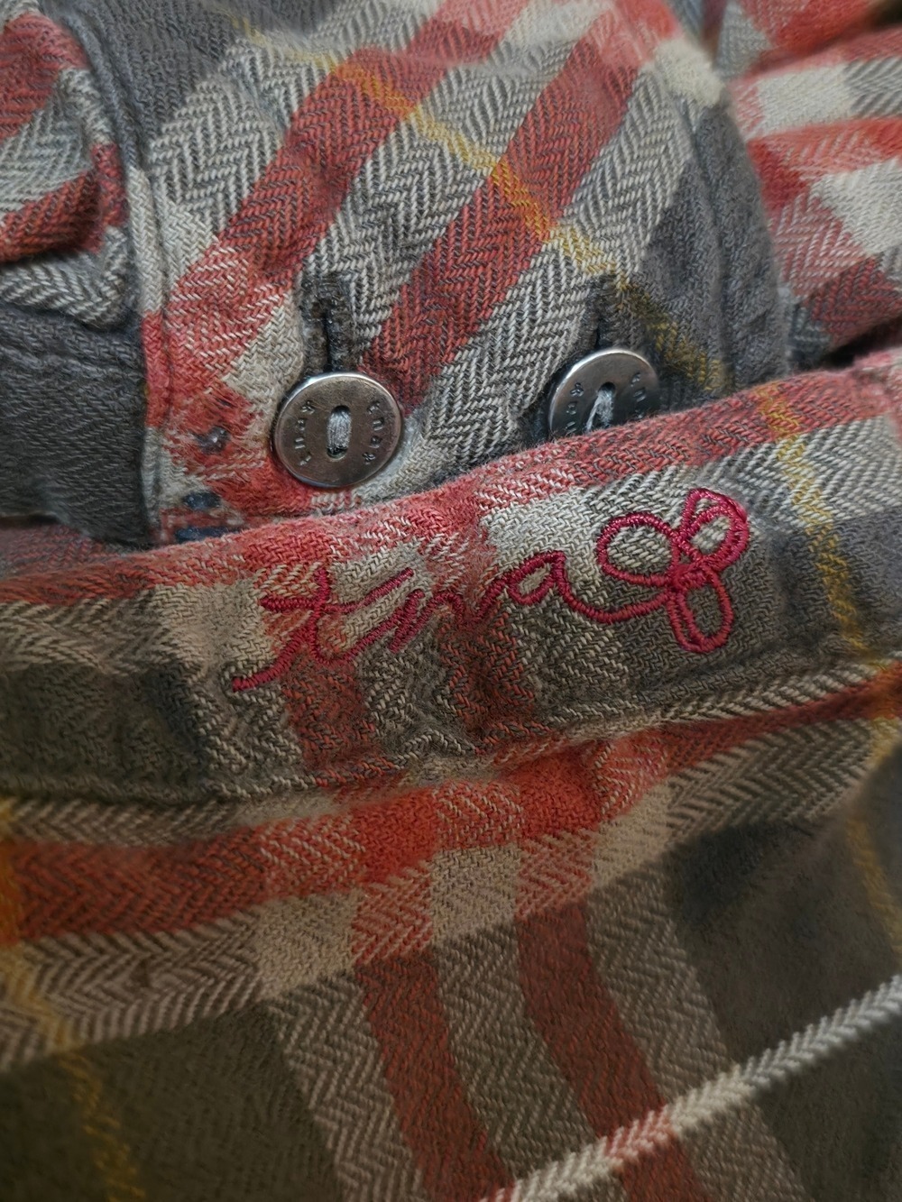 4/$67 Deal! TNA Plaid Button-Down Shirt in Olive Green and Orange - Picture 11 of 12
